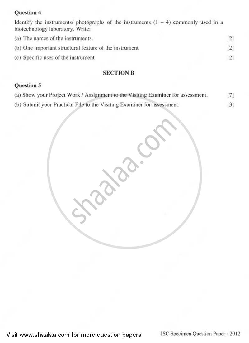 Biotechnology (Theory) 2011-2012 - I.S.C. - Class 12 - CISCE (Council for the Indian School Certificate Examinations) question paper with PDF download