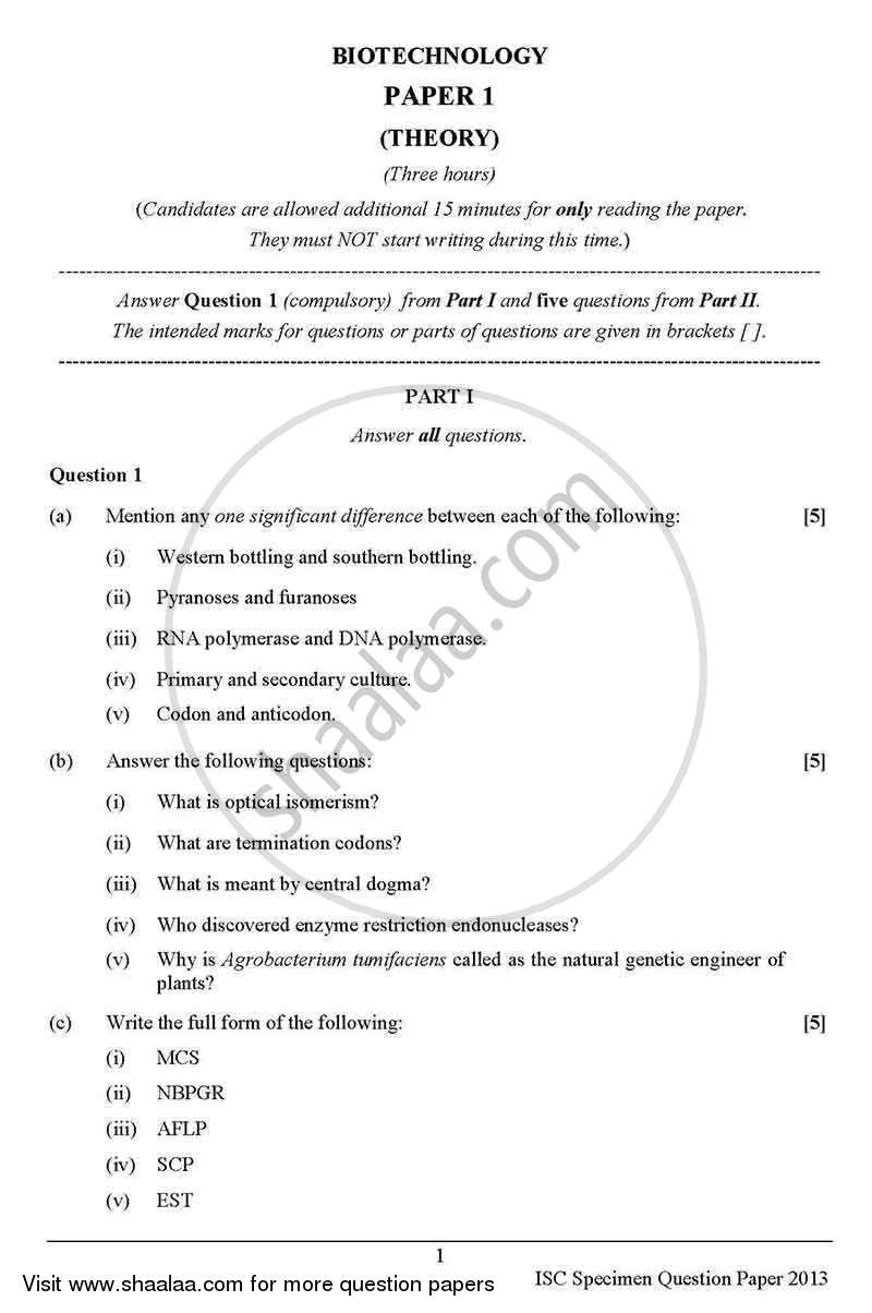 Biotechnology (Theory) 2012-2013 - I.S.C. - Class 12 - CISCE (Council for the Indian School Certificate Examinations) question paper with PDF download