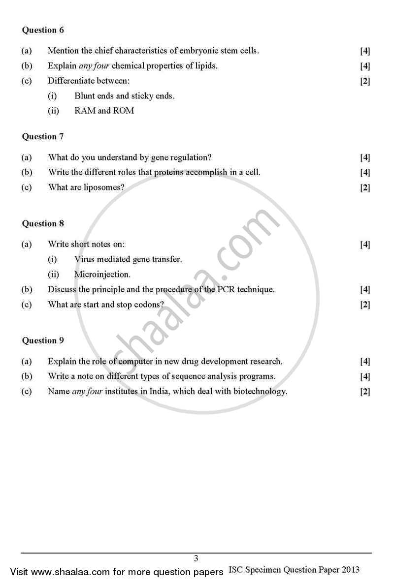Biotechnology (Theory) 2012-2013 - I.S.C. - Class 12 - CISCE (Council for the Indian School Certificate Examinations) question paper with PDF download