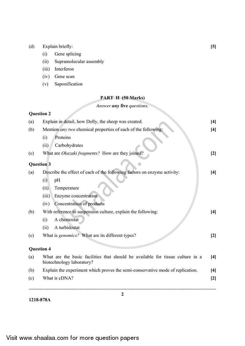 Biotechnology (Theory) 2017-2018 - I.S.C. - Class 12 - CISCE (Council for the Indian School Certificate Examinations) question paper with PDF download
