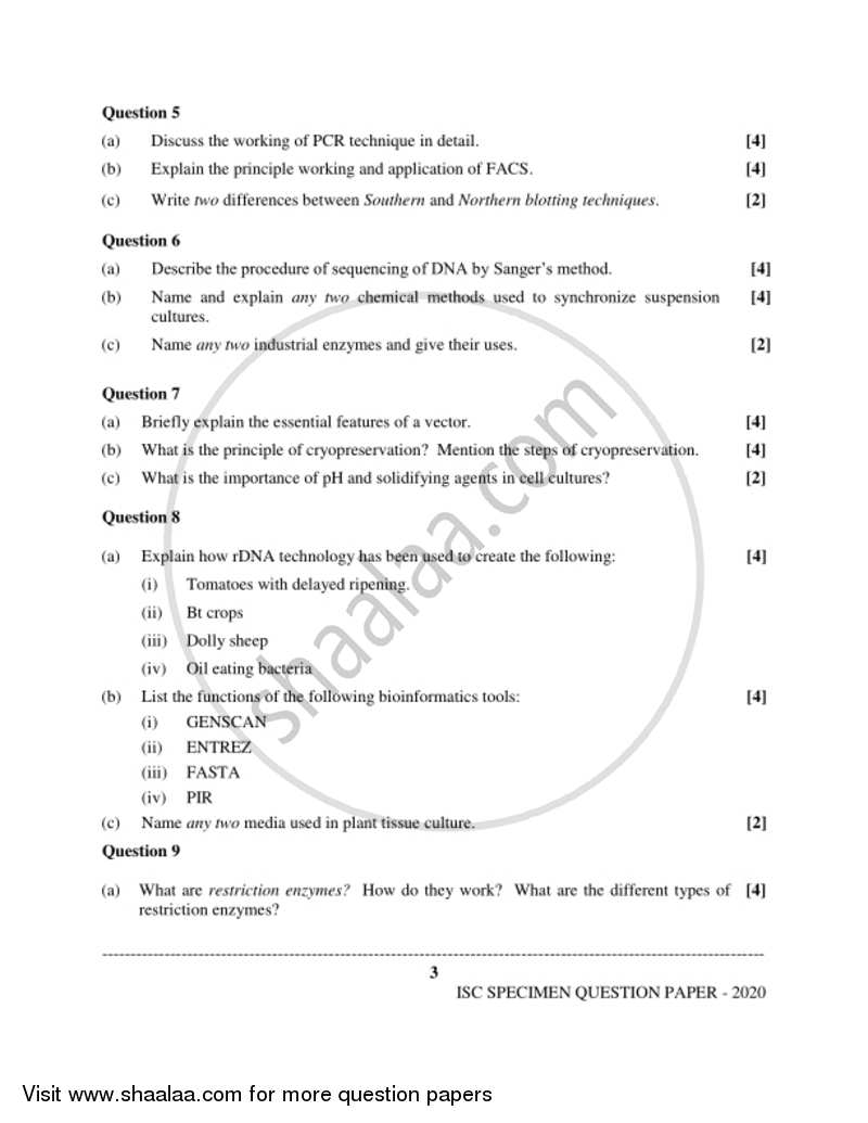 Biotechnology (Theory) 2019-2020 - I.S.C. - Class 12 - CISCE (Council for the Indian School Certificate Examinations) question paper with PDF download