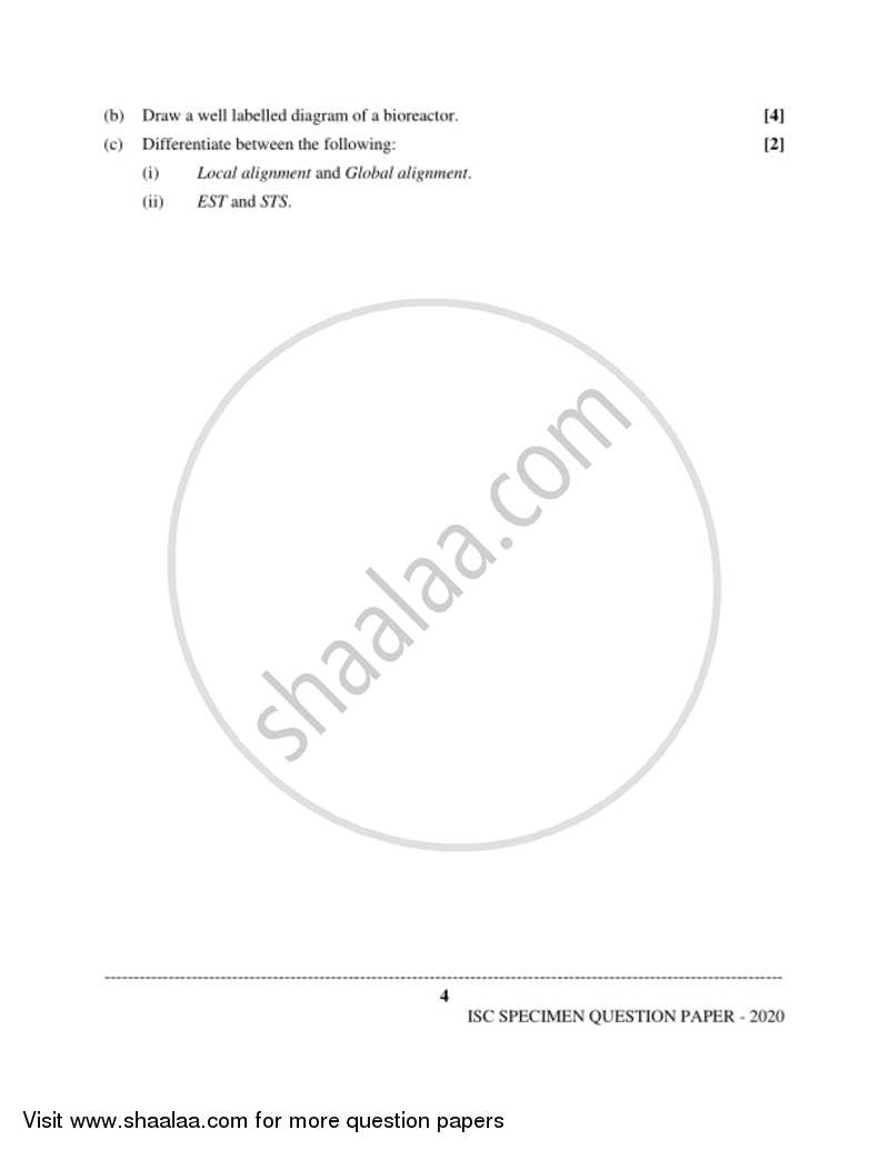 Biotechnology (Theory) 2019-2020 - I.S.C. - Class 12 - CISCE (Council for the Indian School Certificate Examinations) question paper with PDF download