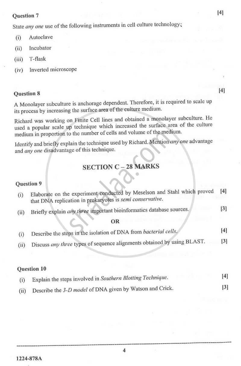 Biotechnology (Theory) 2023-2024 - I.S.C. - ISC Class 12 - CISCE (Council for the Indian School Certificate Examinations) question paper with PDF download