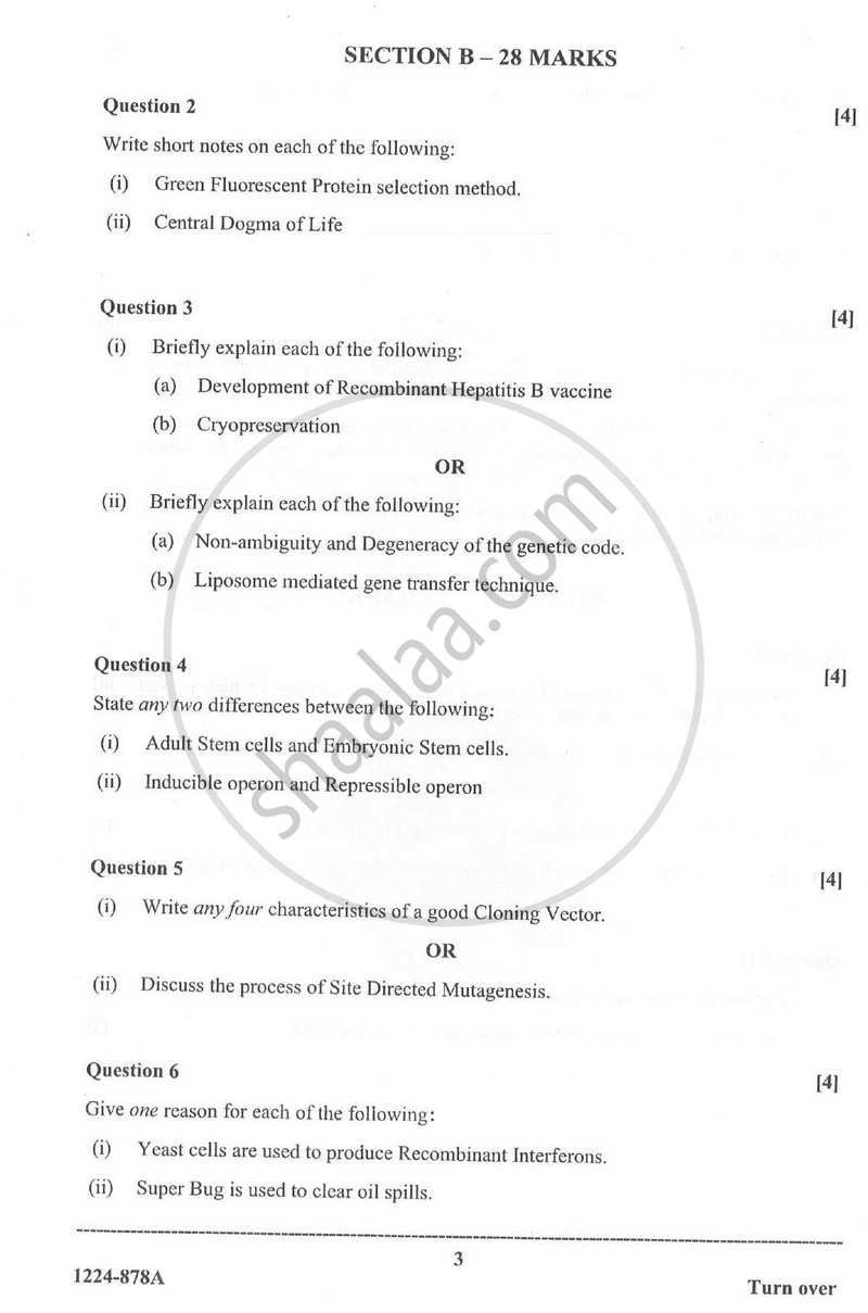 Biotechnology (Theory) 2023-2024 - I.S.C. - ISC Class 12 - CISCE (Council for the Indian School Certificate Examinations) question paper with PDF download