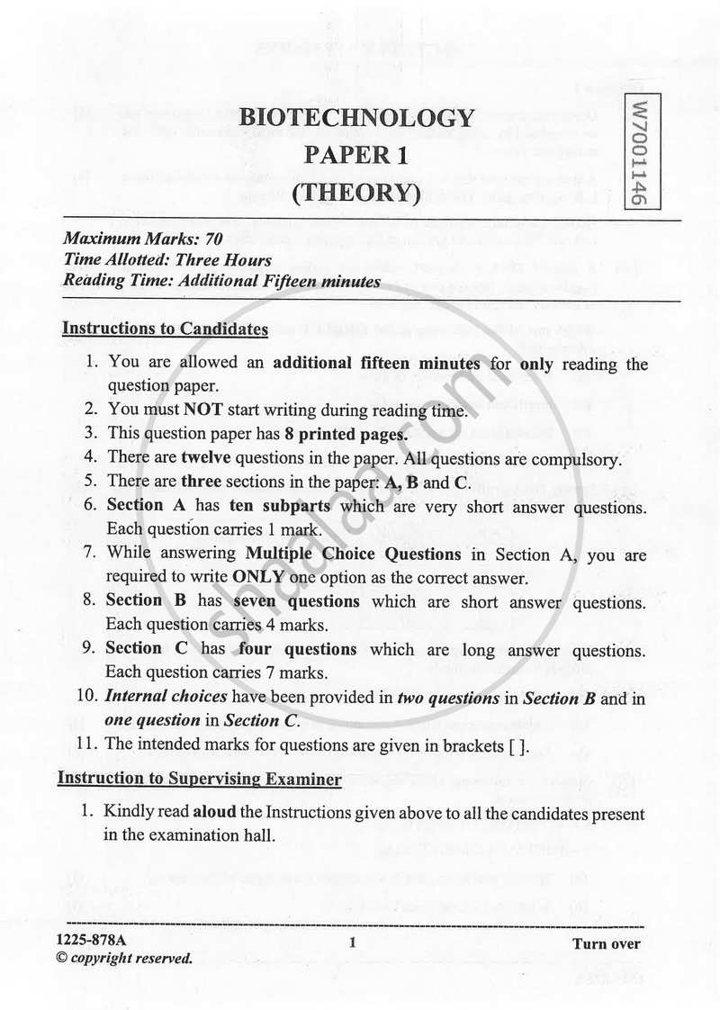 Biotechnology (Theory) 2024-2025 - I.S.C. - ISC Class 12 - CISCE (Council for the Indian School Certificate Examinations) question paper with PDF download