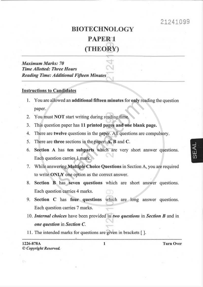 Biotechnology (Theory) 2025-2026 - I.S.C. - ISC Class 12 - CISCE (Council for the Indian School Certificate Examinations) question paper with PDF download