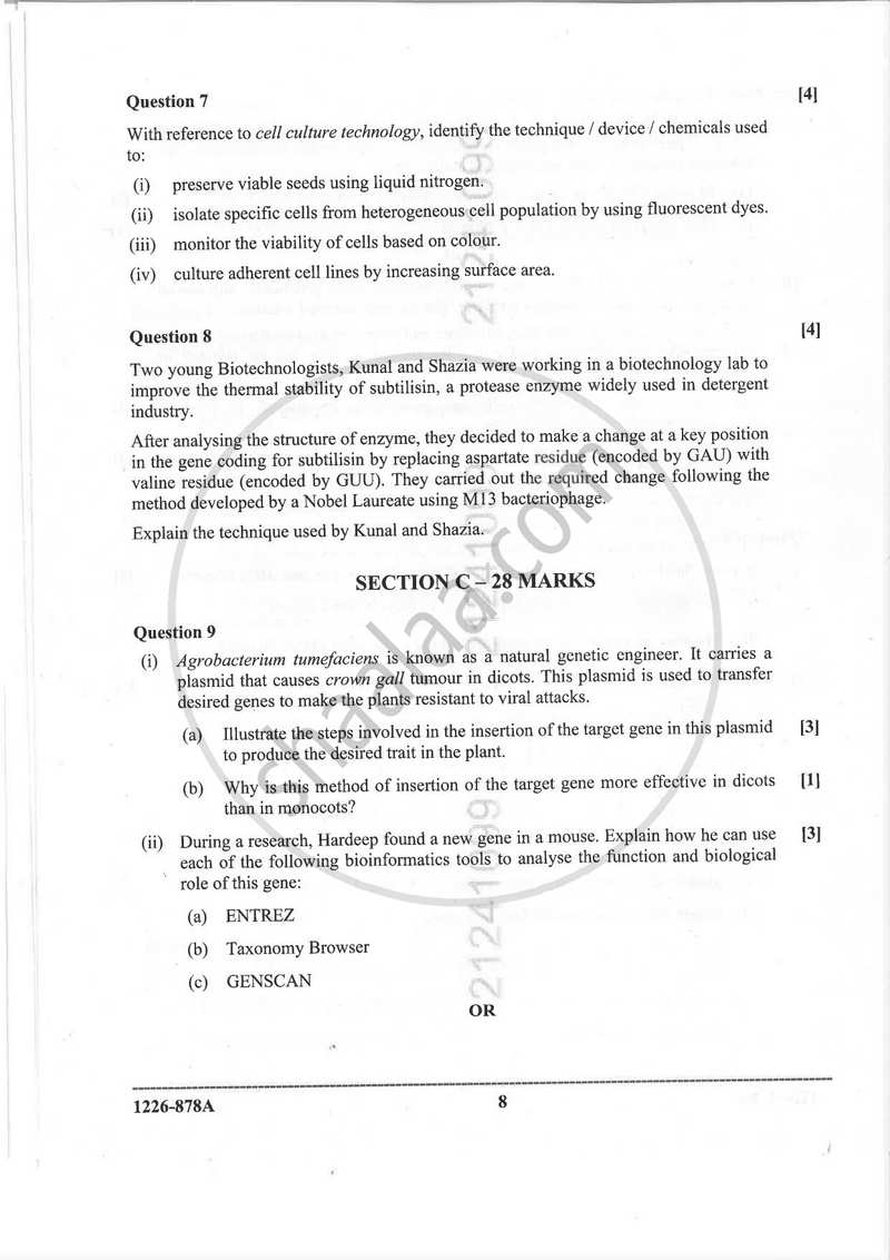 Biotechnology (Theory) 2025-2026 - I.S.C. - ISC Class 12 - CISCE (Council for the Indian School Certificate Examinations) question paper with PDF download