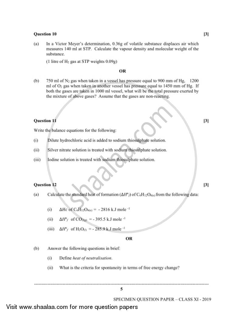 Chemistry (Theory) 2018-2019 - I.S.C. - Class 11 - CISCE (Council for the Indian School Certificate Examinations) question paper with PDF download