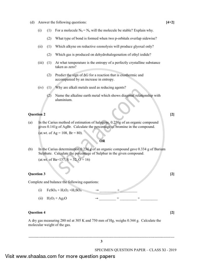 Chemistry (Theory) 2018-2019 - I.S.C. - Class 11 - CISCE (Council for the Indian School Certificate Examinations) question paper with PDF download