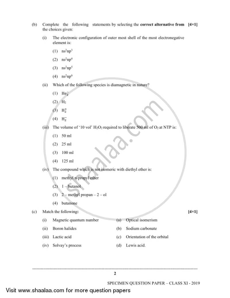 Chemistry (Theory) 2018-2019 - I.S.C. - Class 11 - CISCE (Council for the Indian School Certificate Examinations) question paper with PDF download