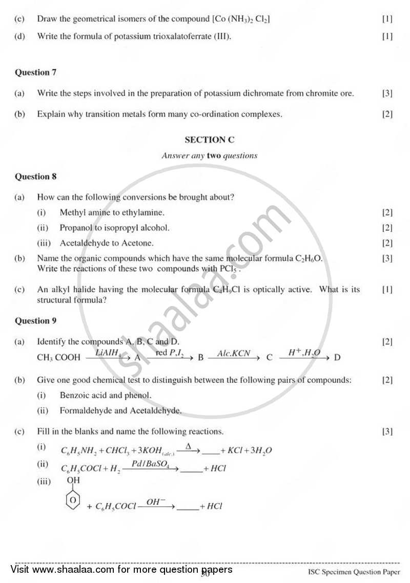 Chemistry (Theory) 2010-2011 - I.S.C. - Class 12 - CISCE (Council for the Indian School Certificate Examinations) question paper with PDF download