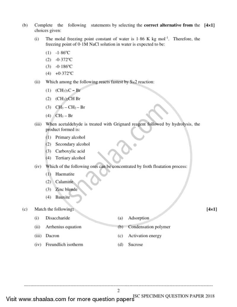 Chemistry (Theory) 2017-2018 - I.S.C. - Class 12 - CISCE (Council for the Indian School Certificate Examinations) question paper with PDF download