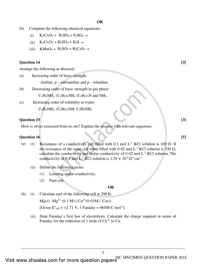 Chemistry (Theory) 2017-2018 - I.S.C. - Class 12 - CISCE (Council for the Indian School Certificate Examinations) question paper with PDF download