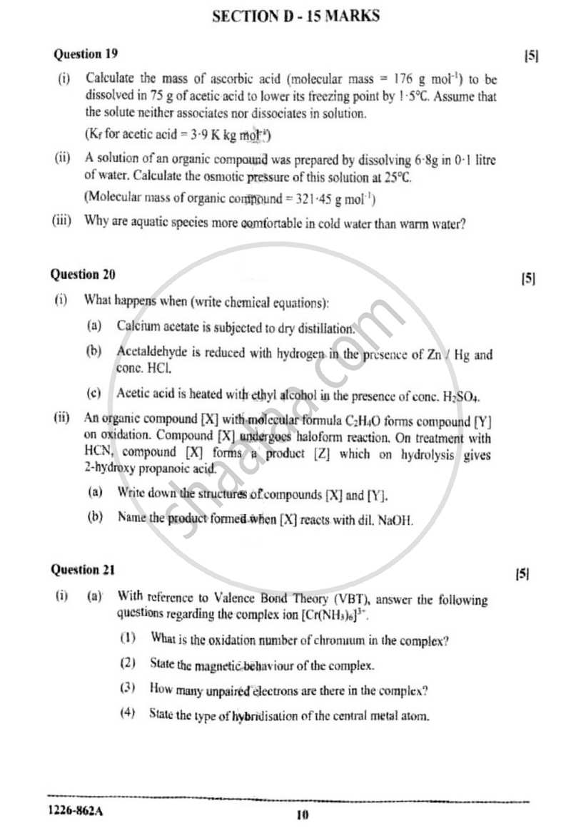 Chemistry (Theory) 2025-2026 - I.S.C. - ISC Class 12 - CISCE (Council for the Indian School Certificate Examinations) question paper with PDF download