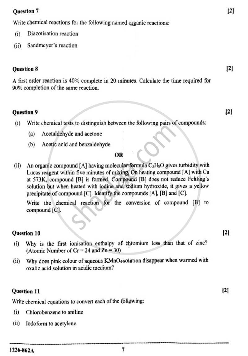 Chemistry (Theory) 2025-2026 - I.S.C. - ISC Class 12 - CISCE (Council for the Indian School Certificate Examinations) question paper with PDF download