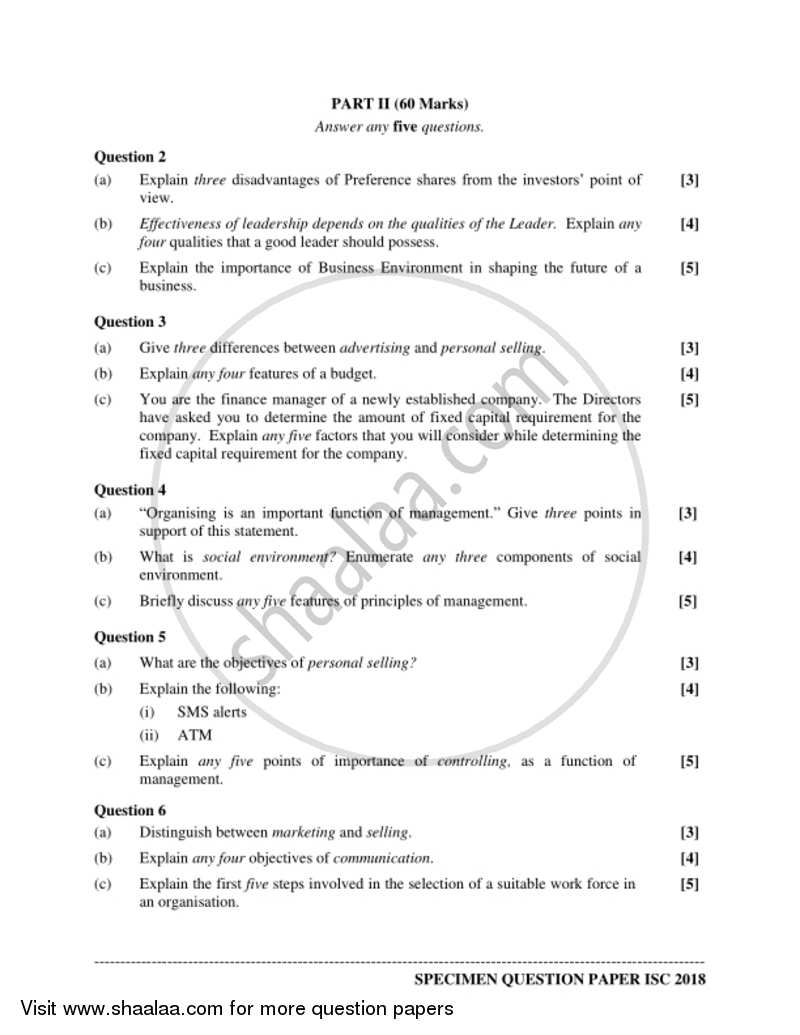 Commerce 2017-2018 - I.S.C. - Class 12 - CISCE (Council for the Indian School Certificate Examinations) question paper with PDF download