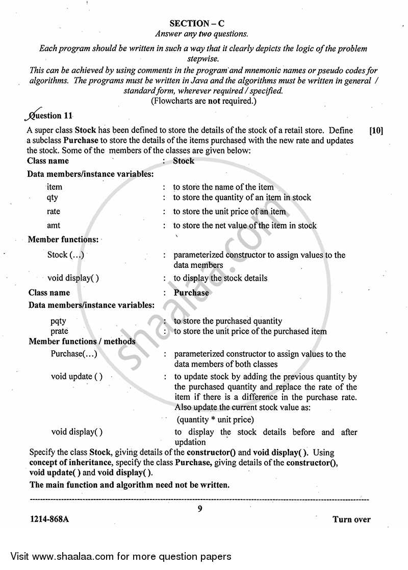 Computer Science (Theory) 2013-2014 - I.S.C. - Class 12 - CISCE (Council for the Indian School Certificate Examinations) question paper with PDF download