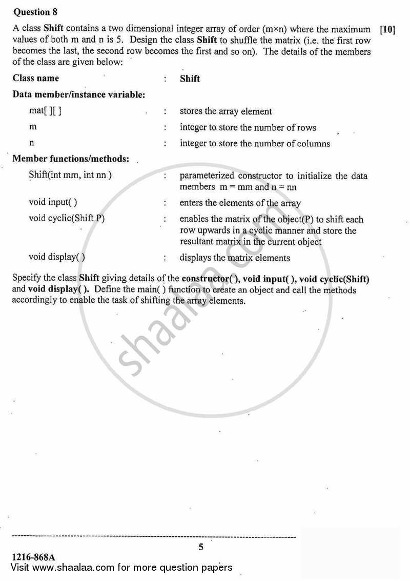 Computer Science (Theory) 2015-2016 - I.S.C. - Class 12 - CISCE (Council for the Indian School Certificate Examinations) question paper with PDF download