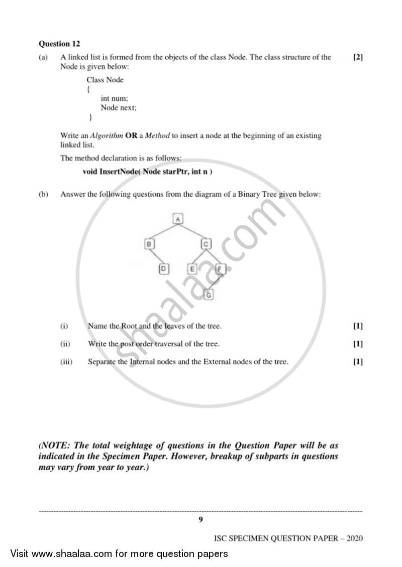 Computer Science (Theory) 2019-2020 - I.S.C. - Class 12 - CISCE (Council for the Indian School Certificate Examinations) question paper with PDF download
