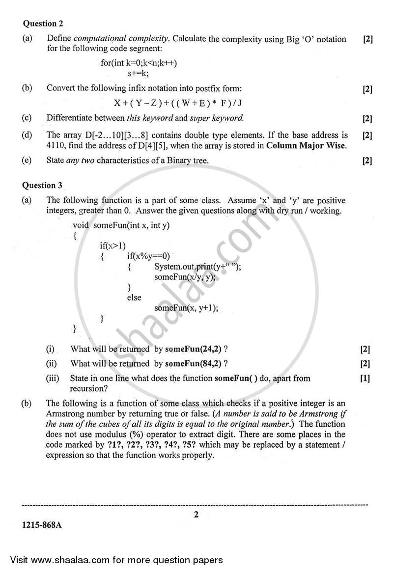 Computer Science (Theory) 2014-2015 (Science) ISC Class 12 question ...
