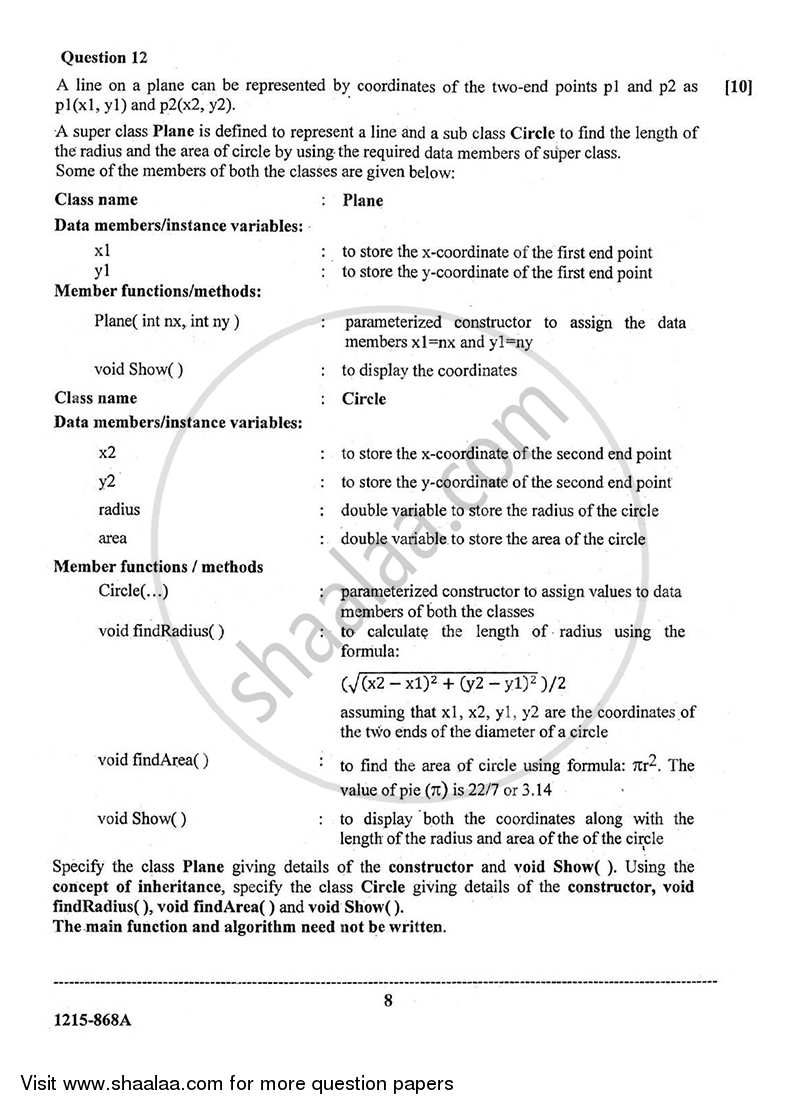 Computer Science (Theory) 2014-2015 (Science) ISC Class 12 question ...