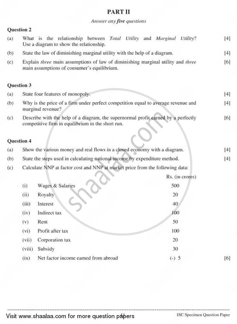 Economics 2010-2011 - I.S.C. - Class 12 - CISCE (Council for the Indian School Certificate Examinations) question paper with PDF download