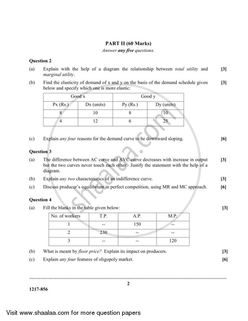 Economics 2016-2017 - I.S.C. - Class 12 - CISCE (Council for the Indian School Certificate Examinations) question paper with PDF download