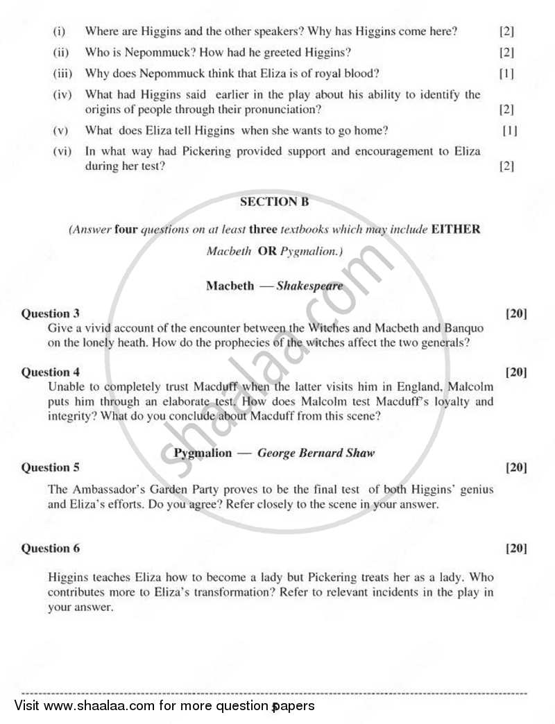 Elective English 2011-2012 - I.S.C. - Class 12 - CISCE (Council for the Indian School Certificate Examinations) question paper with PDF download