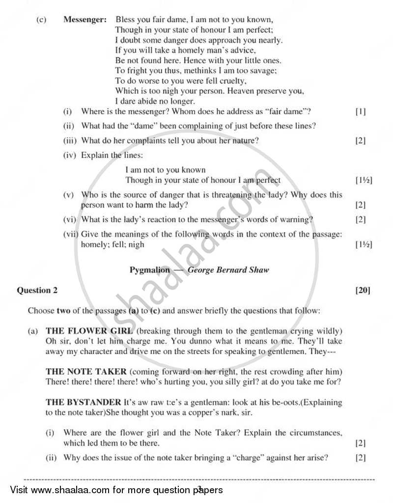 Elective English 2011-2012 - I.S.C. - Class 12 - CISCE (Council for the Indian School Certificate Examinations) question paper with PDF download