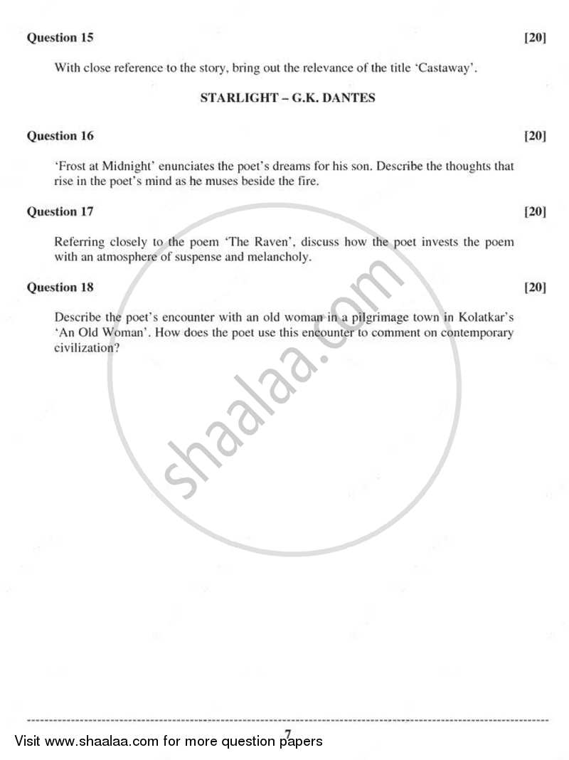 Elective English 2011-2012 - I.S.C. - Class 12 - CISCE (Council for the Indian School Certificate Examinations) question paper with PDF download