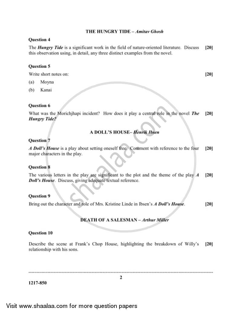 Elective English 2016-2017 - I.S.C. - Class 12 - CISCE (Council for the Indian School Certificate Examinations) question paper with PDF download