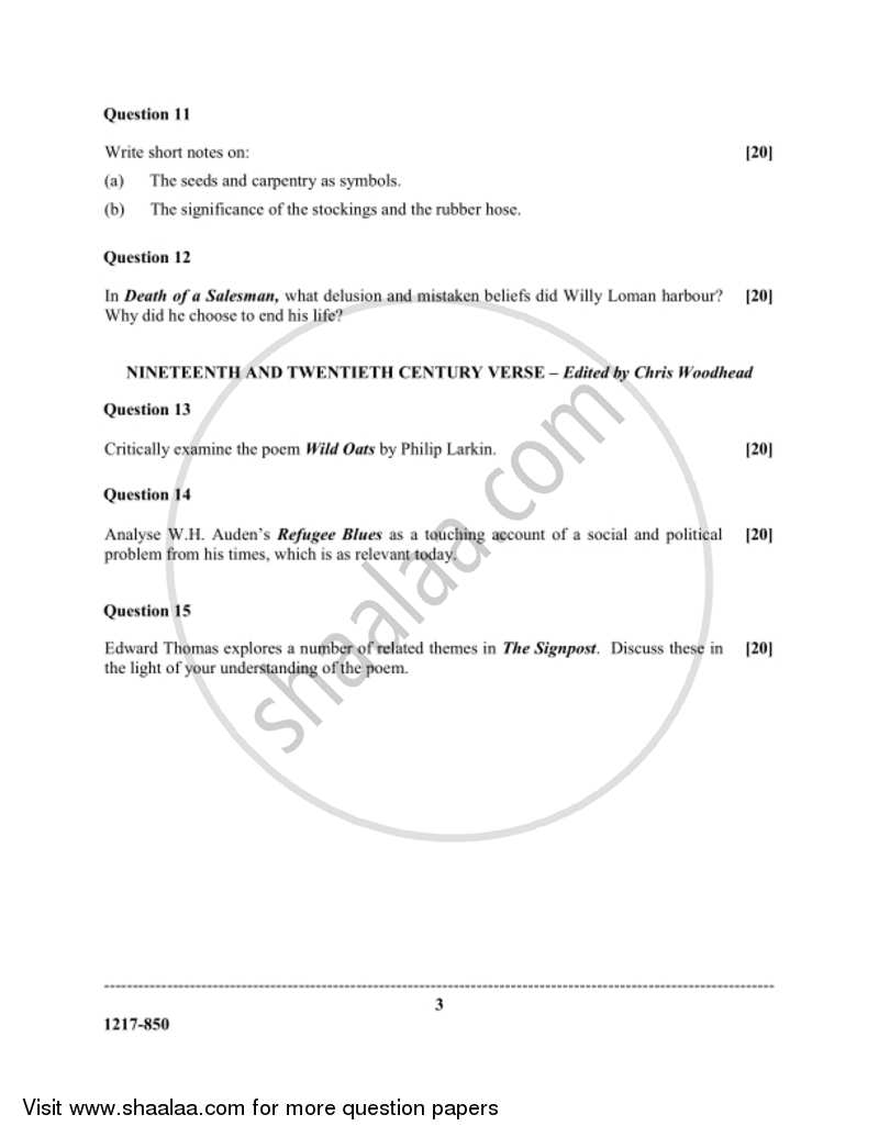 Elective English 2016-2017 - I.S.C. - Class 12 - CISCE (Council for the Indian School Certificate Examinations) question paper with PDF download