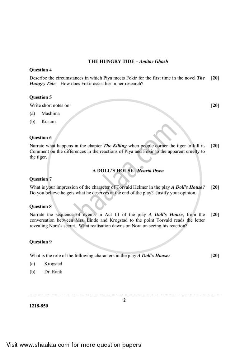 Elective English 2017-2018 - I.S.C. - Class 12 - CISCE (Council for the Indian School Certificate Examinations) question paper with PDF download