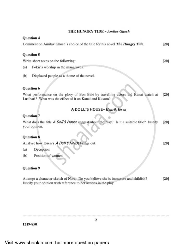 Elective English 2018-2019 - I.S.C. - Class 12 - CISCE (Council for the Indian School Certificate Examinations) question paper with PDF download