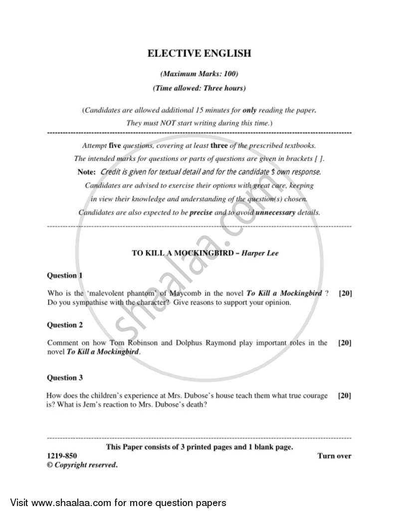 Elective English 2018-2019 - I.S.C. - Class 12 - CISCE (Council for the Indian School Certificate Examinations) question paper with PDF download