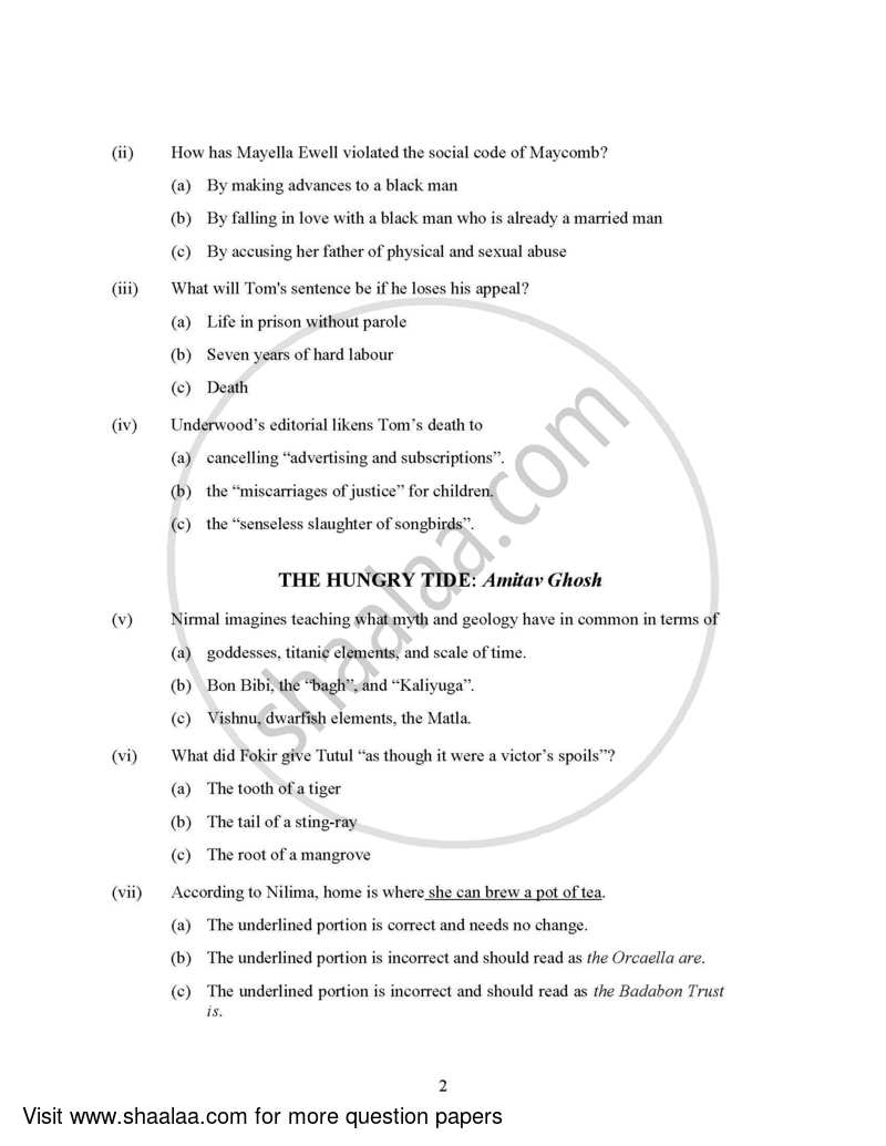 Elective English 2021-2022 - I.S.C. - Class 12 - CISCE (Council for the Indian School Certificate Examinations) question paper with PDF download