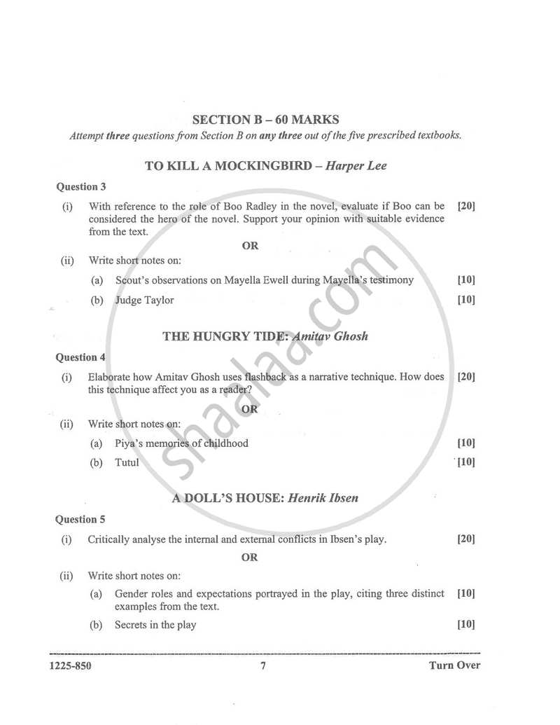 Elective English 2024-2025 - I.S.C. - Class 12 - CISCE (Council for the Indian School Certificate Examinations) question paper with PDF download