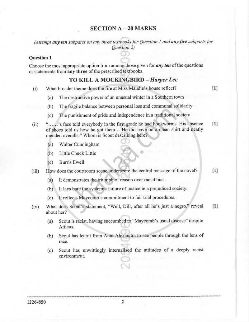 Elective English 2025-2026 - I.S.C. - Class 12 - CISCE (Council for the Indian School Certificate Examinations) question paper with PDF download