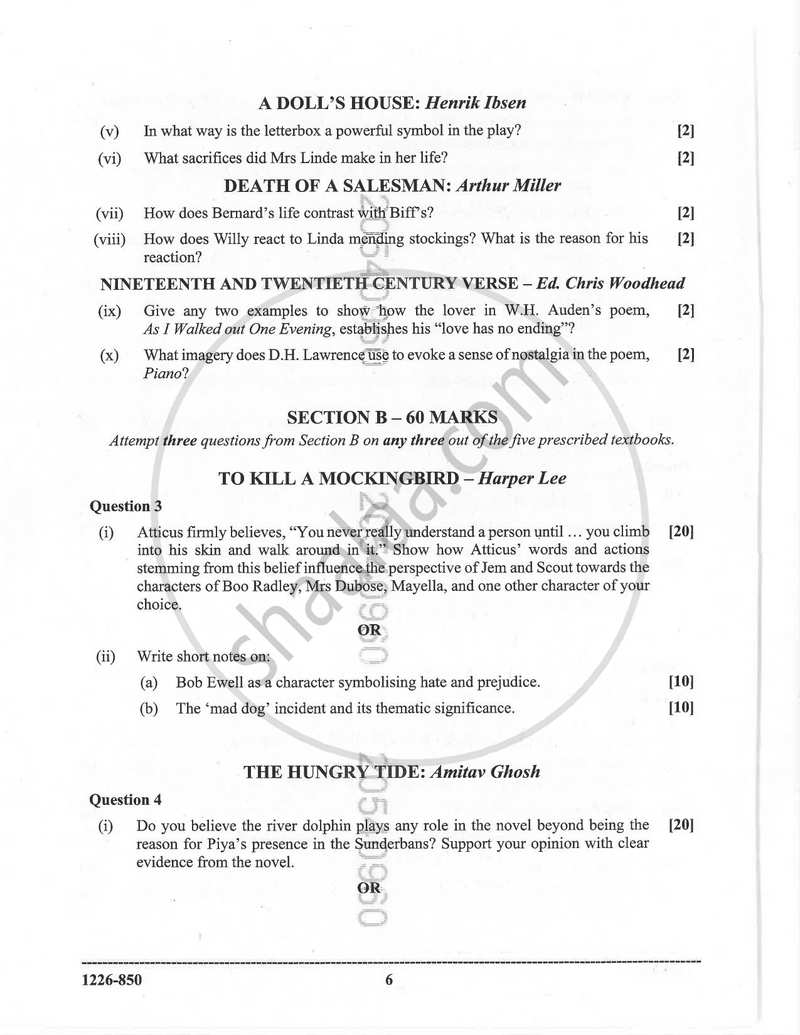 Elective English 2025-2026 - I.S.C. - Class 12 - CISCE (Council for the Indian School Certificate Examinations) question paper with PDF download