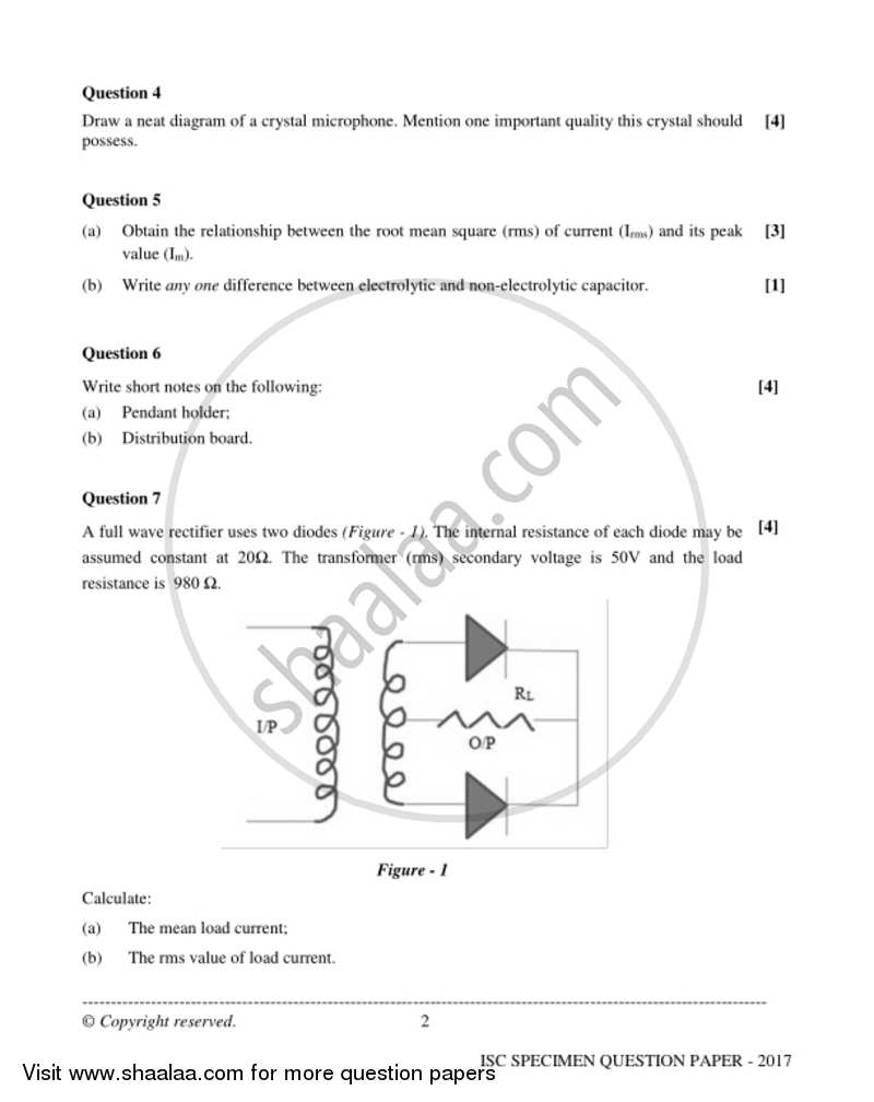 Electricity and Electronics 2016-2017 - I.S.C. - Class 12 - CISCE (Council for the Indian School Certificate Examinations) question paper with PDF download