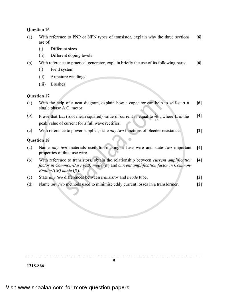 Electricity and Electronics 2017-2018 - I.S.C. - Class 12 - CISCE (Council for the Indian School Certificate Examinations) question paper with PDF download