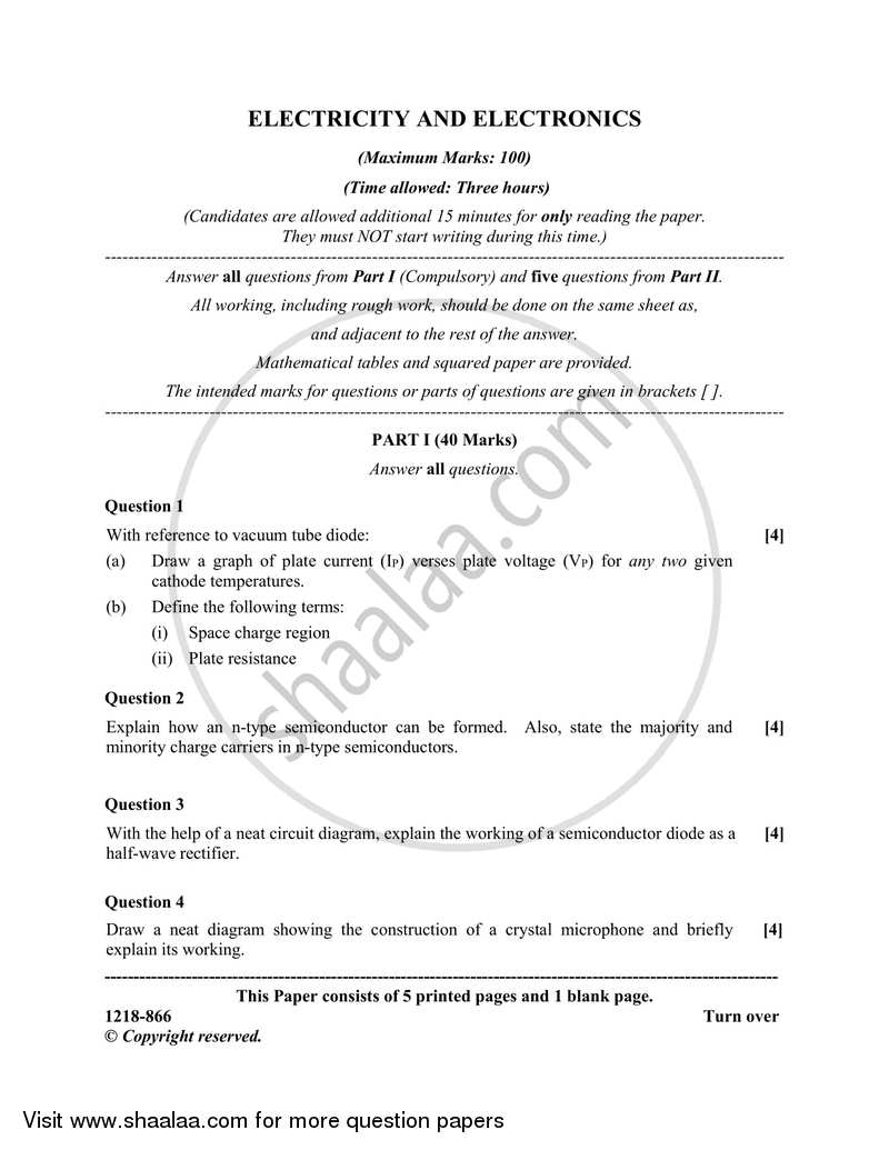 Electricity and Electronics 2017-2018 - I.S.C. - Class 12 - CISCE (Council for the Indian School Certificate Examinations) question paper with PDF download