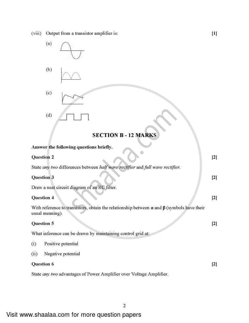 Electricity and Electronics 2021-2022 - I.S.C. - Class 12 - CISCE (Council for the Indian School Certificate Examinations) question paper with PDF download