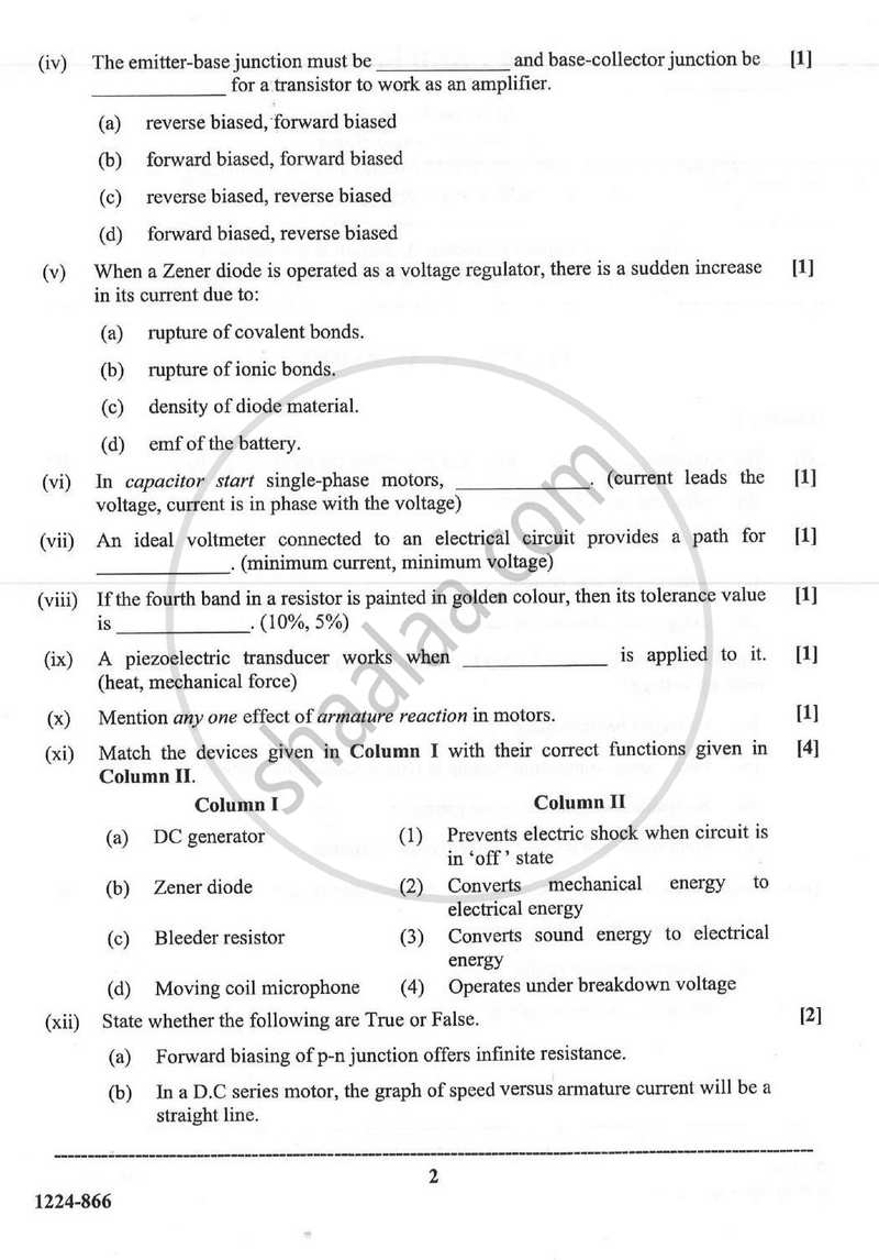 Electricity and Electronics 2023-2024 - I.S.C. - ISC Class 12 - CISCE (Council for the Indian School Certificate Examinations) question paper with PDF download