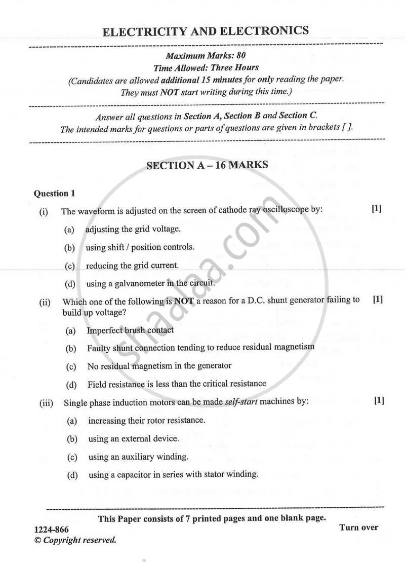 Electricity and Electronics 2023-2024 - I.S.C. - ISC Class 12 - CISCE (Council for the Indian School Certificate Examinations) question paper with PDF download