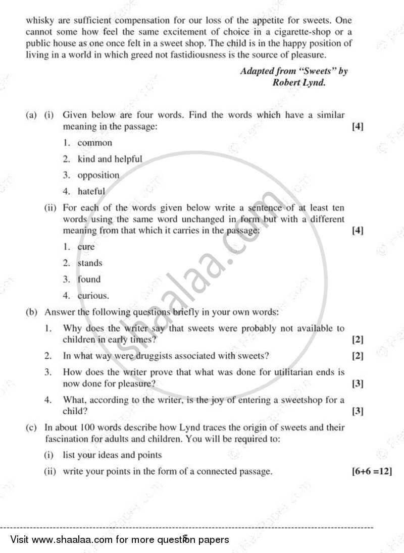 English Language 2010-2011 - I.S.C. - Class 12 - CISCE (Council for the Indian School Certificate Examinations) question paper with PDF download