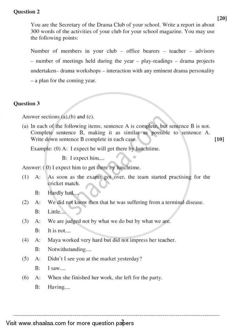 English Language 2010-2011 - I.S.C. - Class 12 - CISCE (Council for the Indian School Certificate Examinations) question paper with PDF download