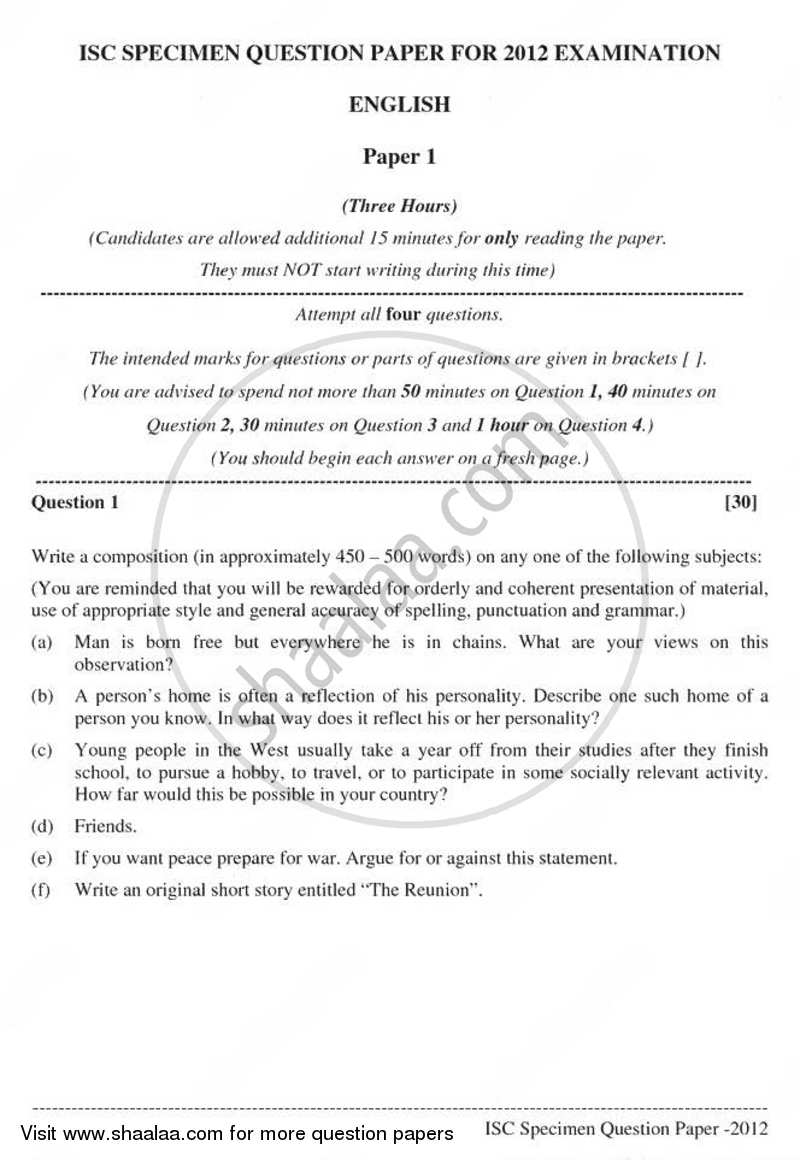 English Language 2010-2011 - I.S.C. - Class 12 - CISCE (Council for the Indian School Certificate Examinations) question paper with PDF download