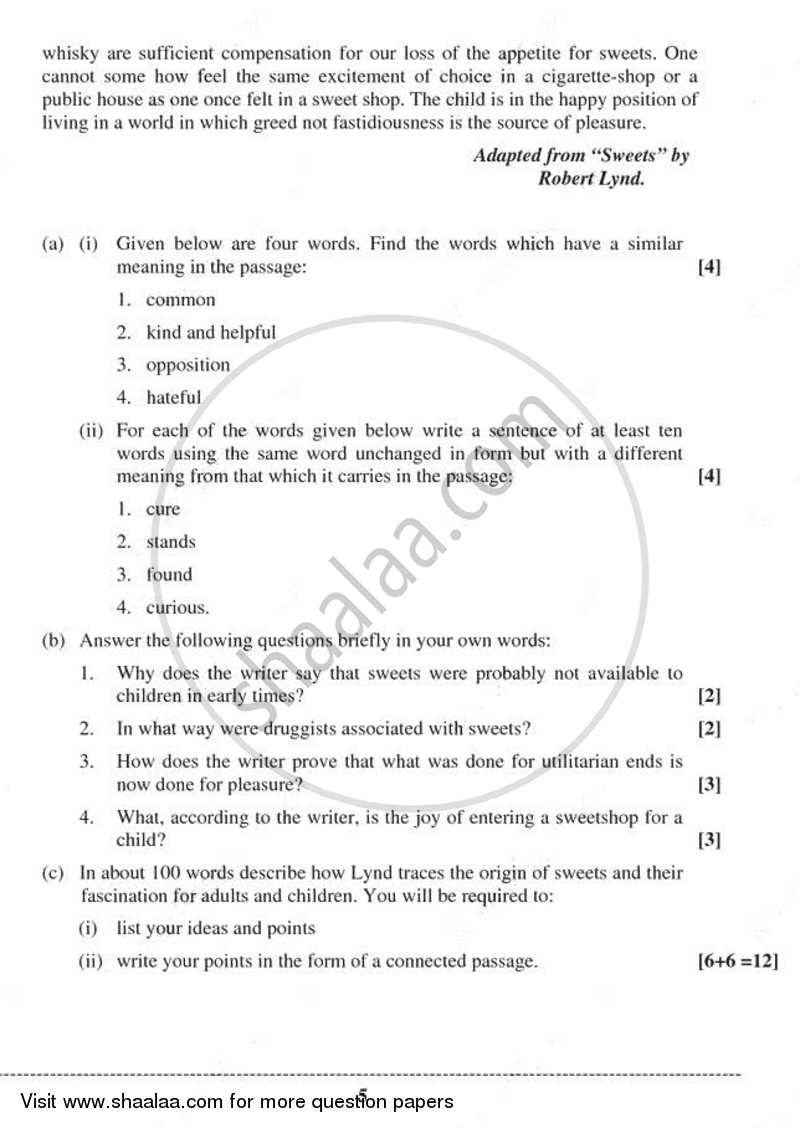 English Language 2011-2012 - I.S.C. - Class 12 - CISCE (Council for the Indian School Certificate Examinations) question paper with PDF download