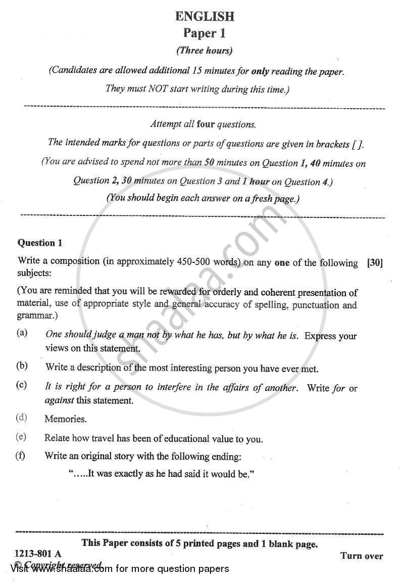 English Language 2012-2013 - I.S.C. - Class 12 - CISCE (Council for the Indian School Certificate Examinations) question paper with PDF download